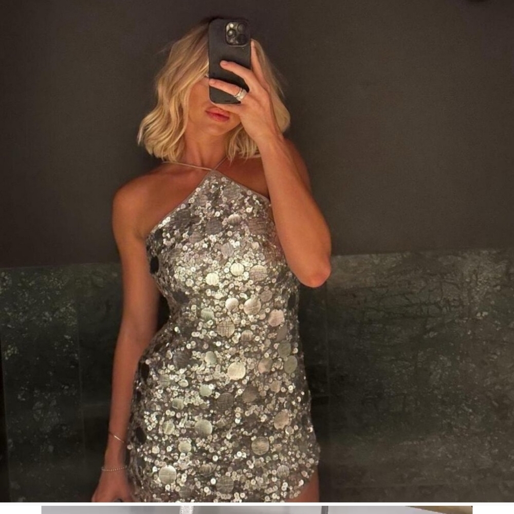 Silver Sequin Halter Dress